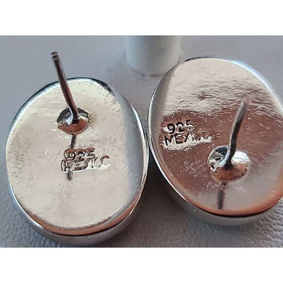 Mexican 925 Sterling Silver Abalone Shell Oval Shaped Pierced Earrings Vintage - Picture 6 of 10